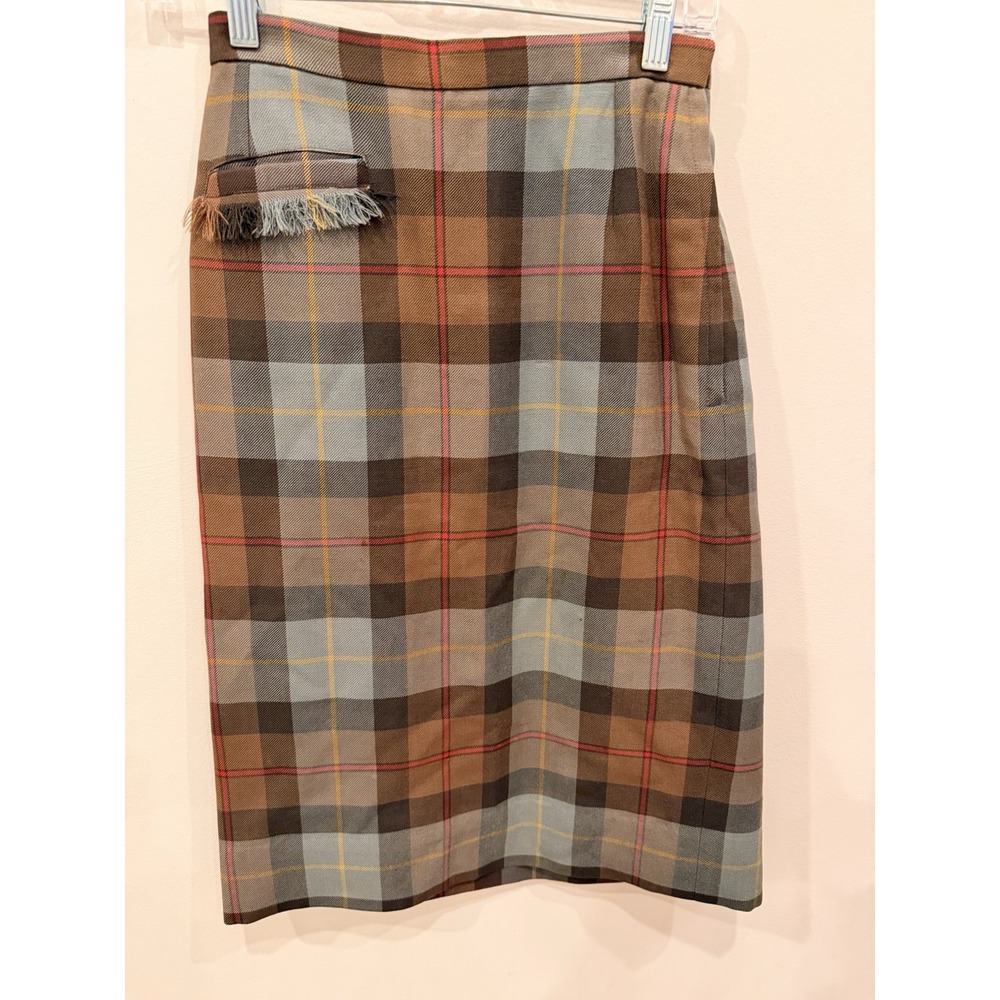 Vintage John Forbes Scottish Wool Plaid Skirt Fringe Pocket Inverness‎ 25W